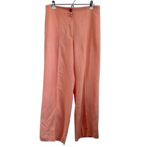 Ann Taylor High Rise Wide Leg Full Length Pants Coral Linen Blend Women's 12
